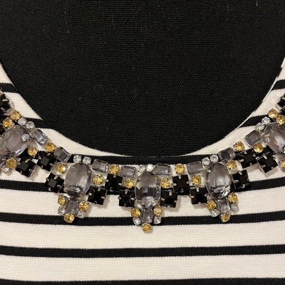 J Crew Sleeveless Black & White Striped Tank Top w/ Embellished Neckline, Small - Picture 2 of 5